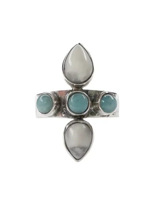 sterling silver ring with amazonite and howlite gemstone. Multistone ring. ocean safe
