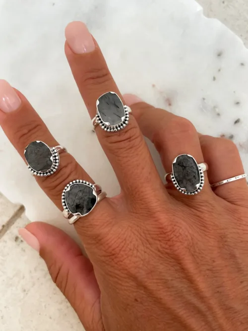 sterling silver rutilated quartz ring. water safe