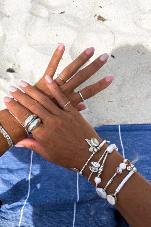 ocean inspired silver jewellery. Pure silver wrap bracelet with agate gemstone for a beach vibes look- water safe for everyday wear. double wrap bracelet