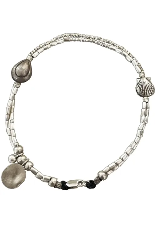 multi strand pure silver anklet. Ocean inspired with silver shell beads. The perfect beach jewellery. Staple, everyday jewellery. Ocean safe.