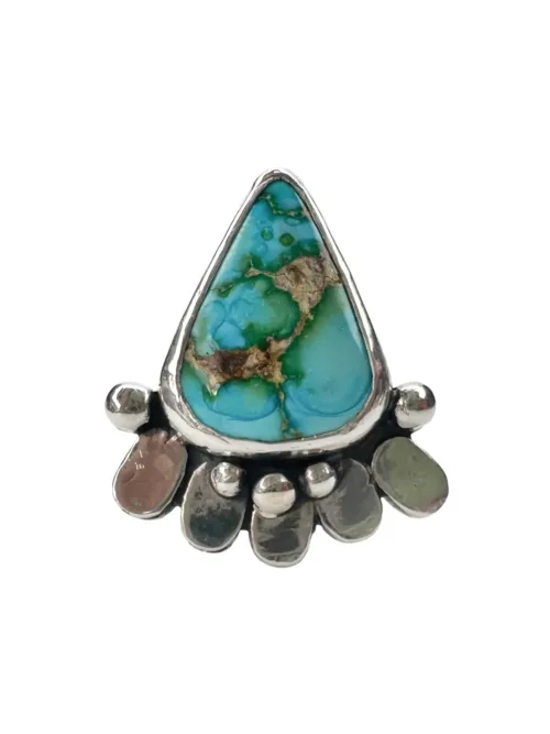 large Sonoran turquoise gemstone silver ring. handmade in Sydney Australia. A true feature ring. Bohemian style ring