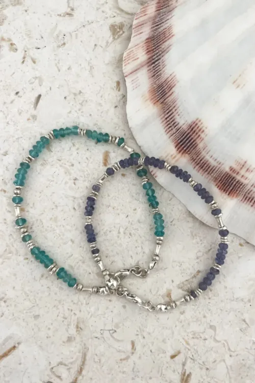 Handmade apatite and tanzanite gemstone bracelet with pure silver -hand made in Australia by Rico Designs Jewellery