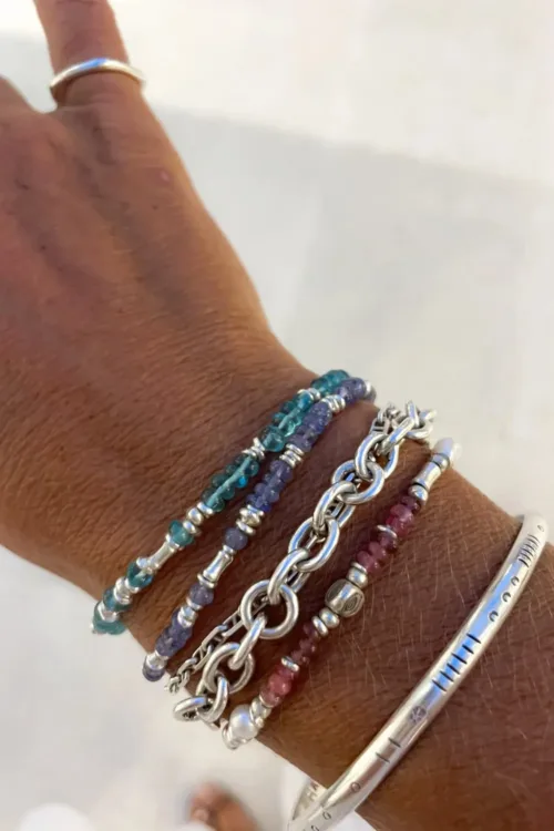 Handmade apatite and tanzanite gemstone bracelet with pure silver -hand made in Australia by Rico Designs Jewellery