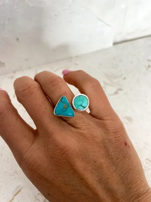 2 turquoise gemstones sterling silver split shank ring handmade in Sydney australia ocean safe