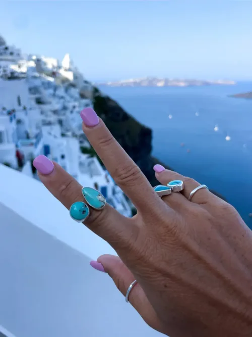 2 turquoise gemstones sterling silver split shank ring handmade in Sydney australia ocean safe