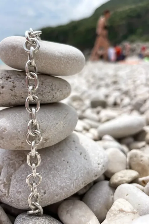 handmade chunky sterling silver oval link chain bracelet. water safe, wear everyday