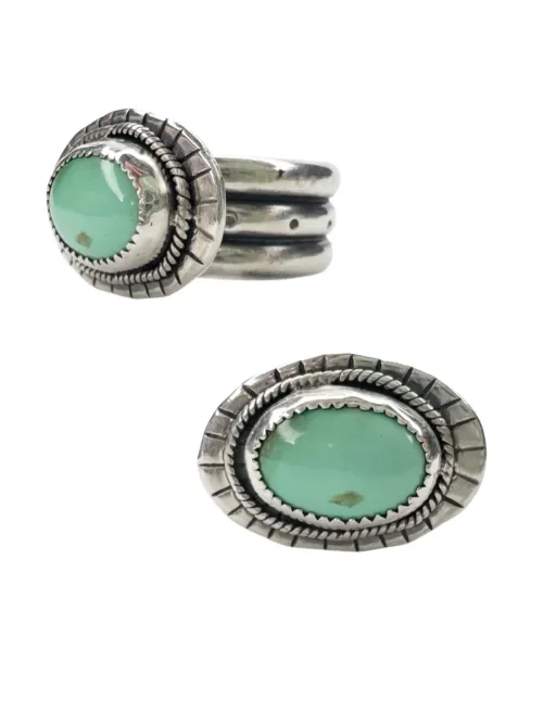 green variscite gemstone silver ring. Handmade in australia. Oval silver disc with wide silver ring shank. Ocean safe