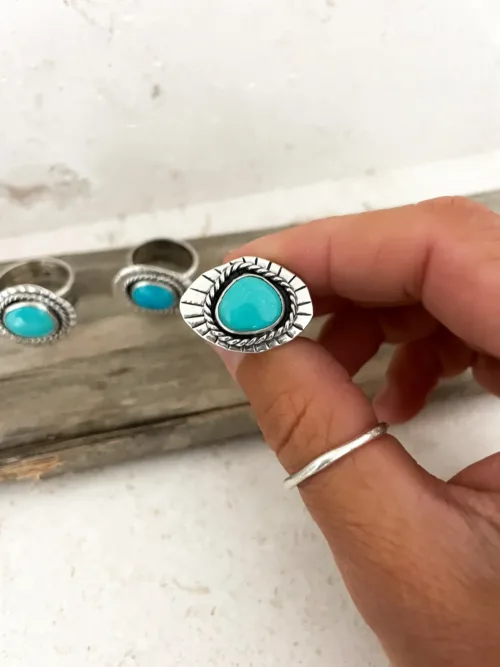 blue turquoise silver disc ring handmade in australia wide ring shank ocean safe