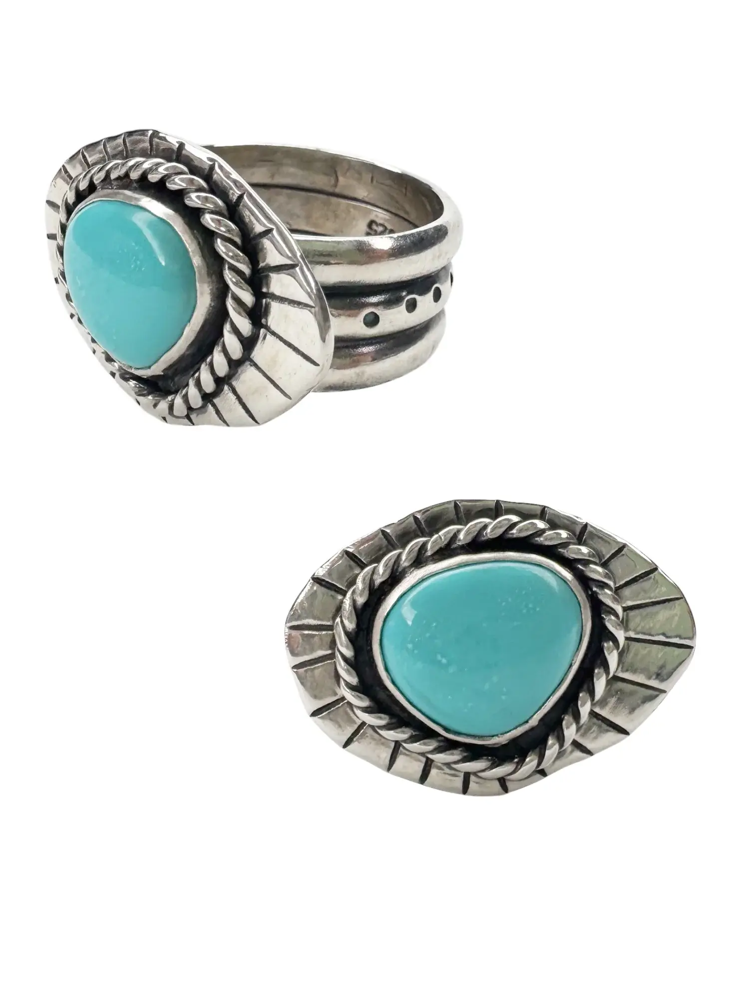 blue turquoise silver disc ring handmade in australia wide ring shank ocean safe