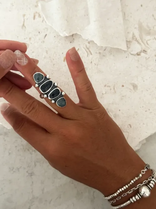 4 faceted kyanite gemstones silver ring hand made feature ring