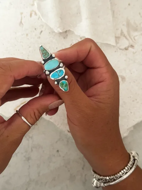 4 turquoise stone sterling silver feature ring. Handmade silver ring with natural turquoise.