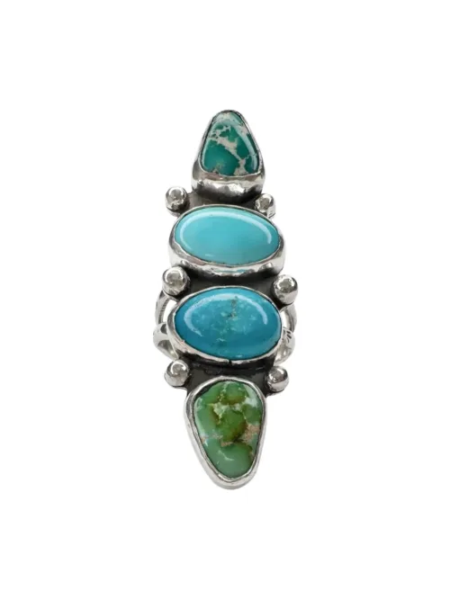 4 turquoise stone sterling silver feature ring. Handmade silver ring with natural turquoise.