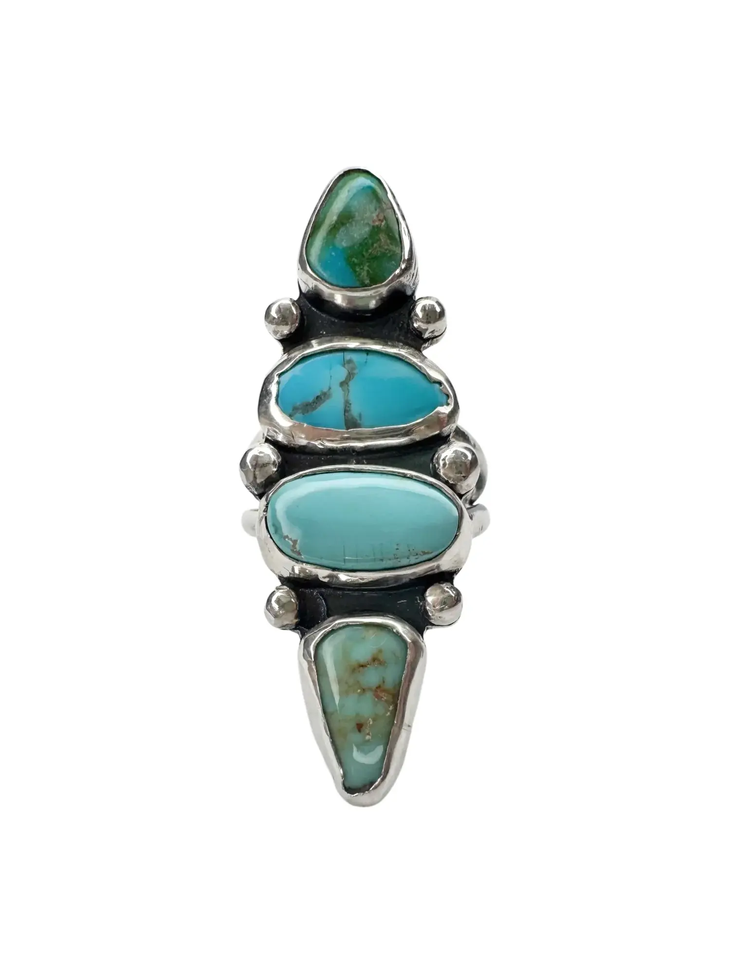 4 turquoise stone sterling silver feature ring. Handmade silver ring with natural turquoise.