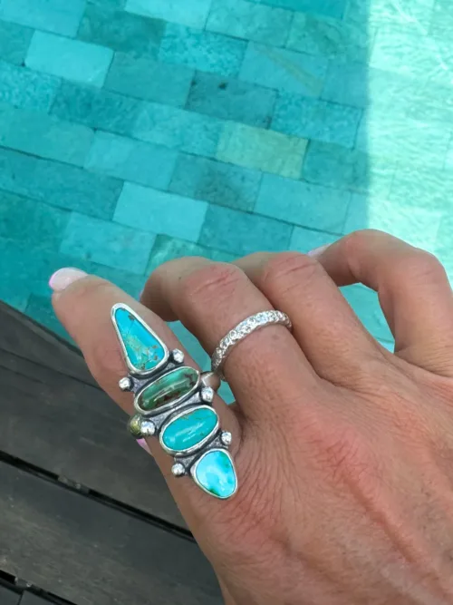 authentic turquoise handmade sterling silver ring with multi turquoise gemstones one of a kind
