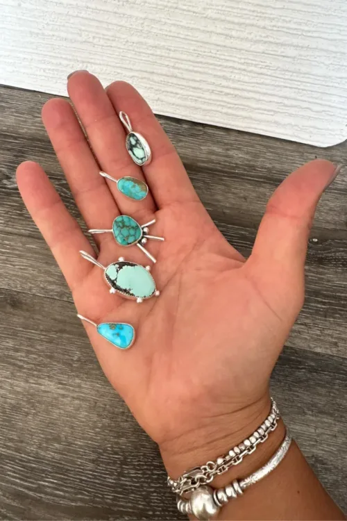 handmade sterling silver pendant with turquoise gemstone ocean safe