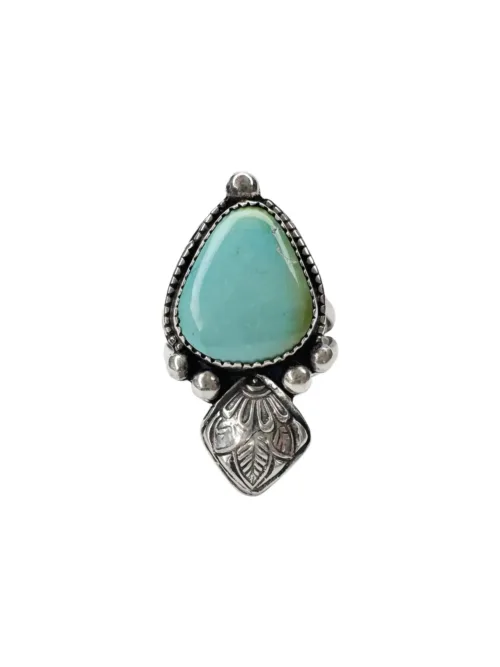 unique gemstone silver ring with authentic turquoise. Handmade sterling silver ring with large turquoise gemstones one of a kind