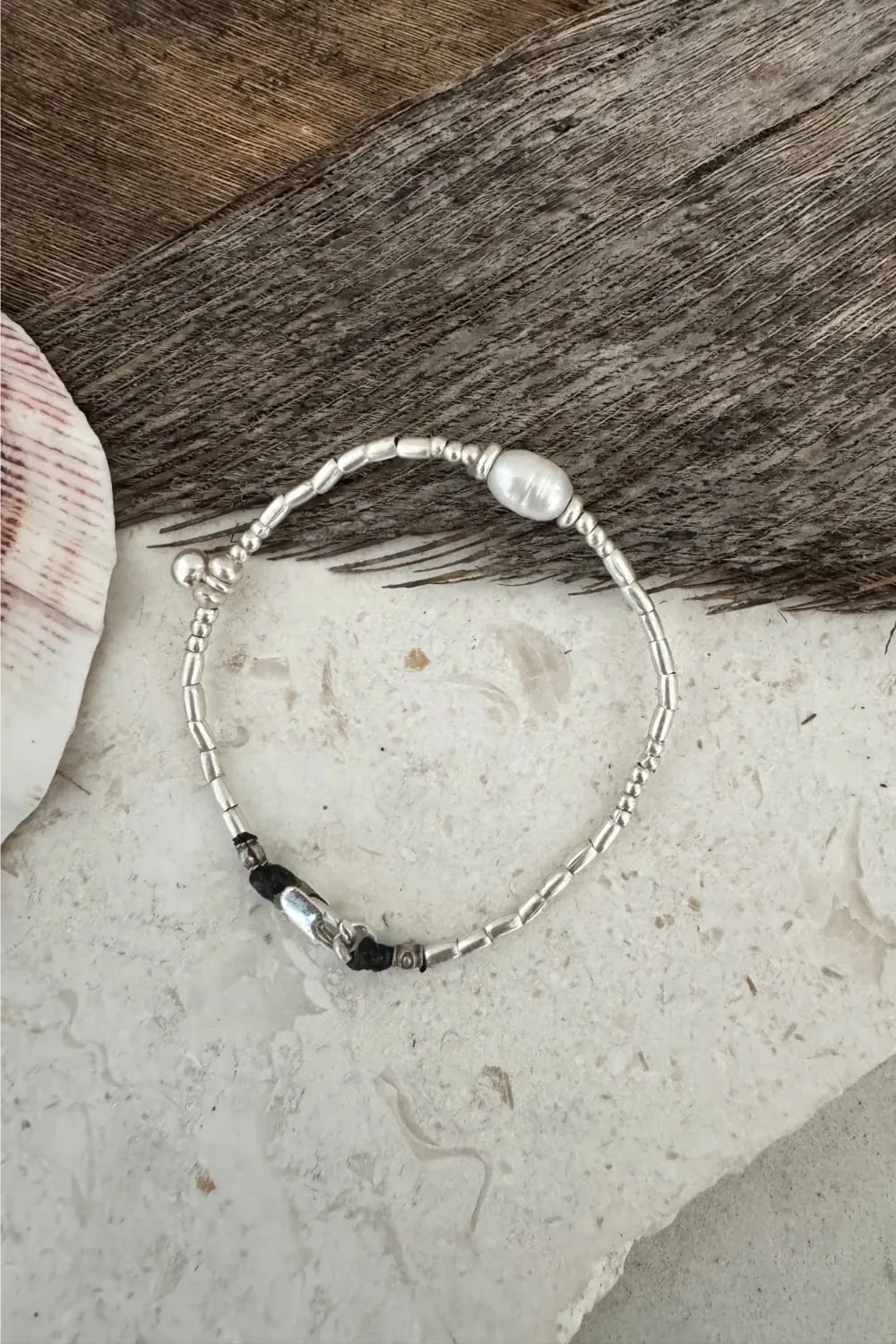 Handmade pure silver bracelet featuring freshwater pearl – ocean safe jewellery for everyday wear