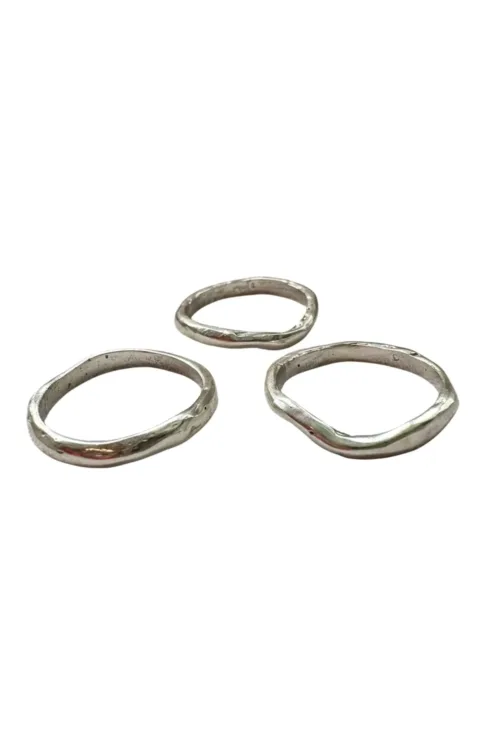 handmade organic texture sterling silver stack rings set of 3