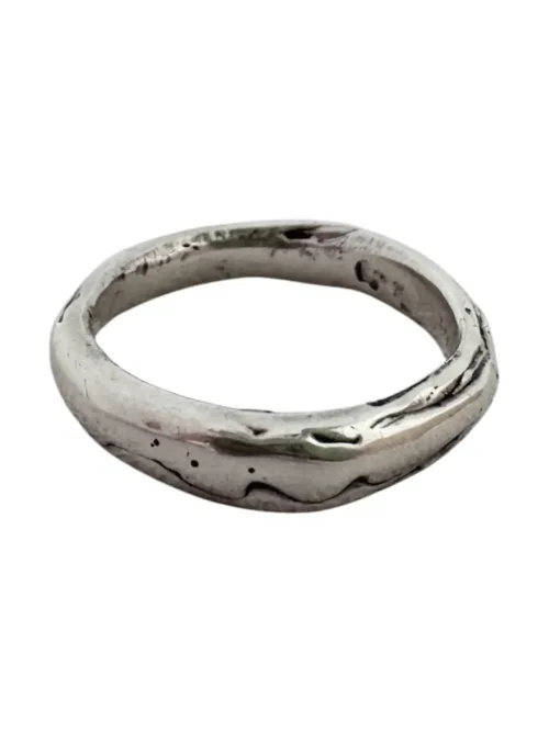 molten texture surface sterling silver ring band. Great for stacking. ocean safe safe. Handmade in Sydney Australia