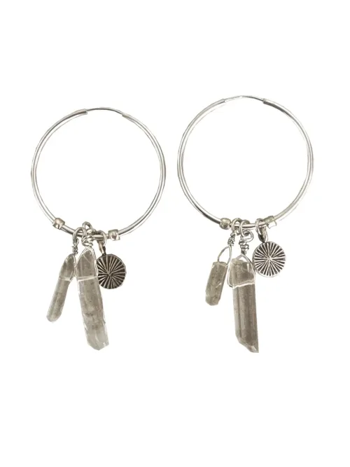 Handmade sterling silver hoop earrings with crystal quartz tassel– Add style to any outfit