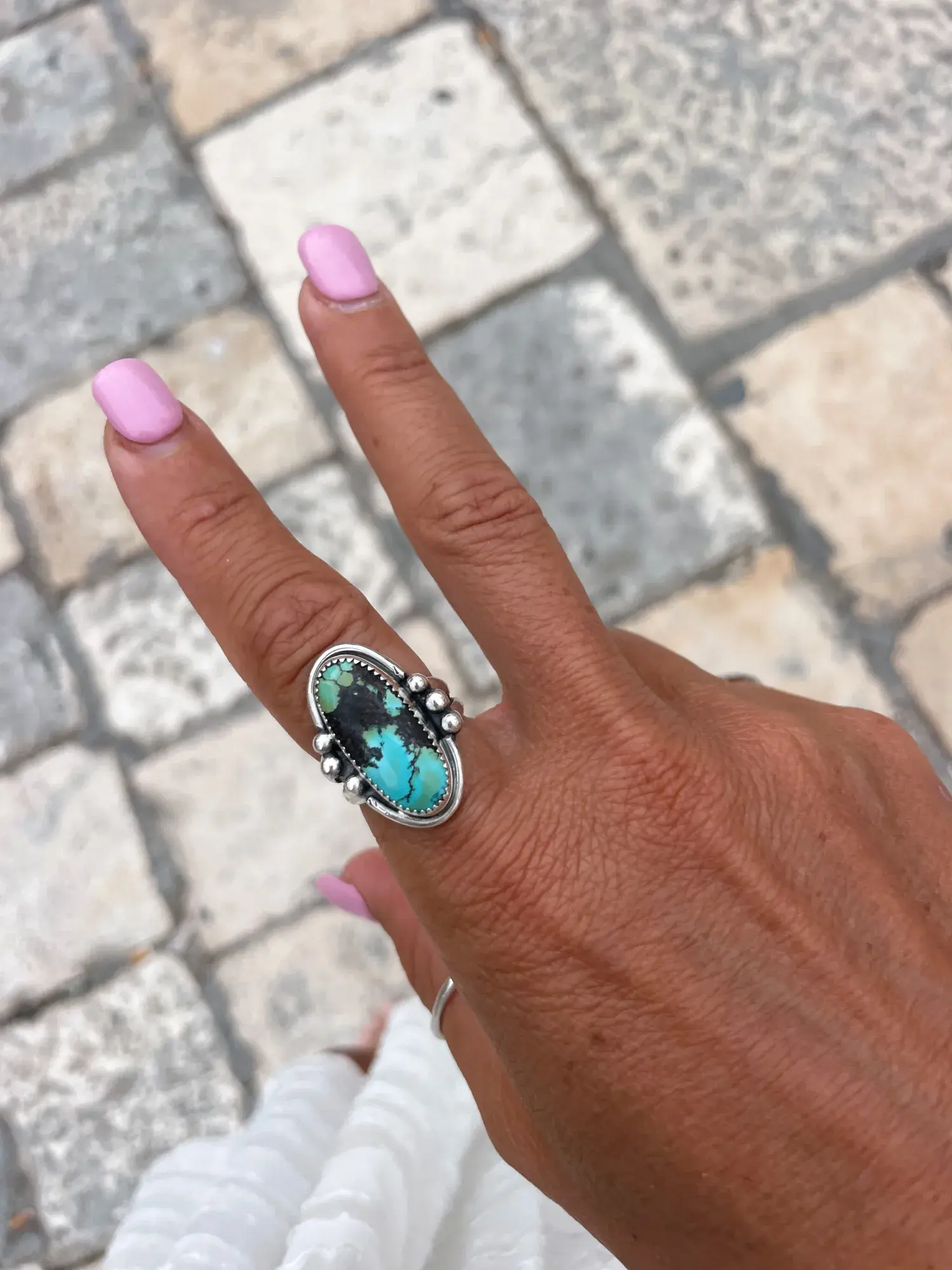 handmade sterling silver natural turquoise gemstone ring by rico designs silver jewellery. handmade in Sydney Australia