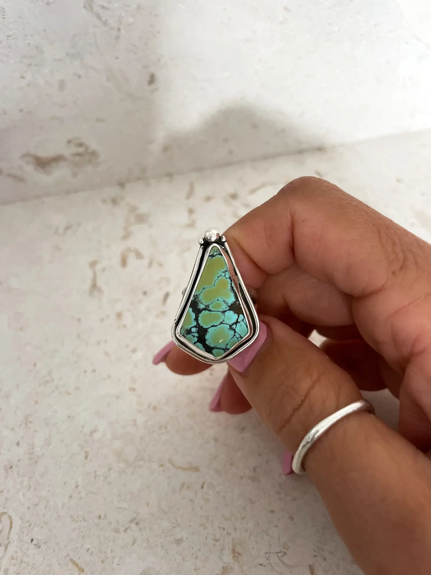 handmade sterling silver natural turquoise gemstone ring by rico designs silver jewellery. handmade in Sydney Australia