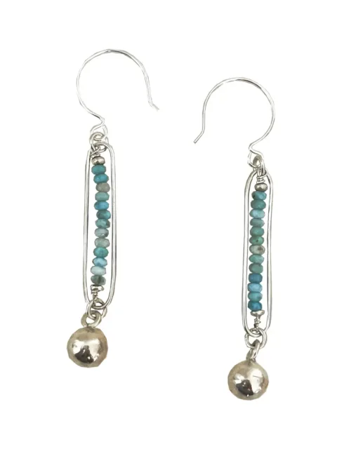 Handmade sterling silver earrings with ear hoop and Larimar drop tassel– an elevated earring to dress up an outfit