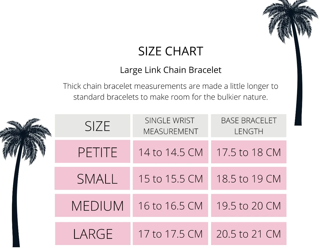 handmade silver jewellery bracelet size chart