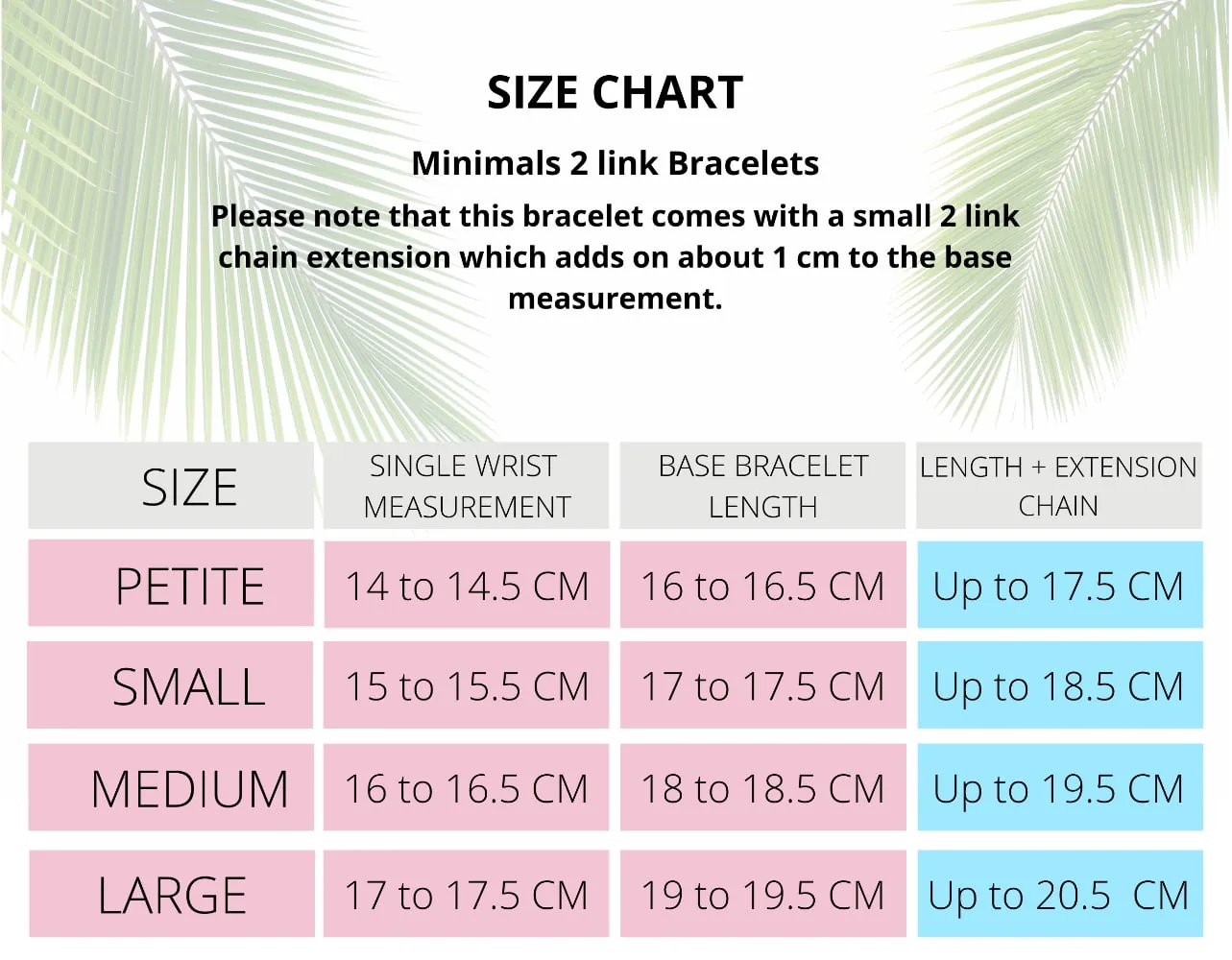 handmade silver jewellery bracelet size chart