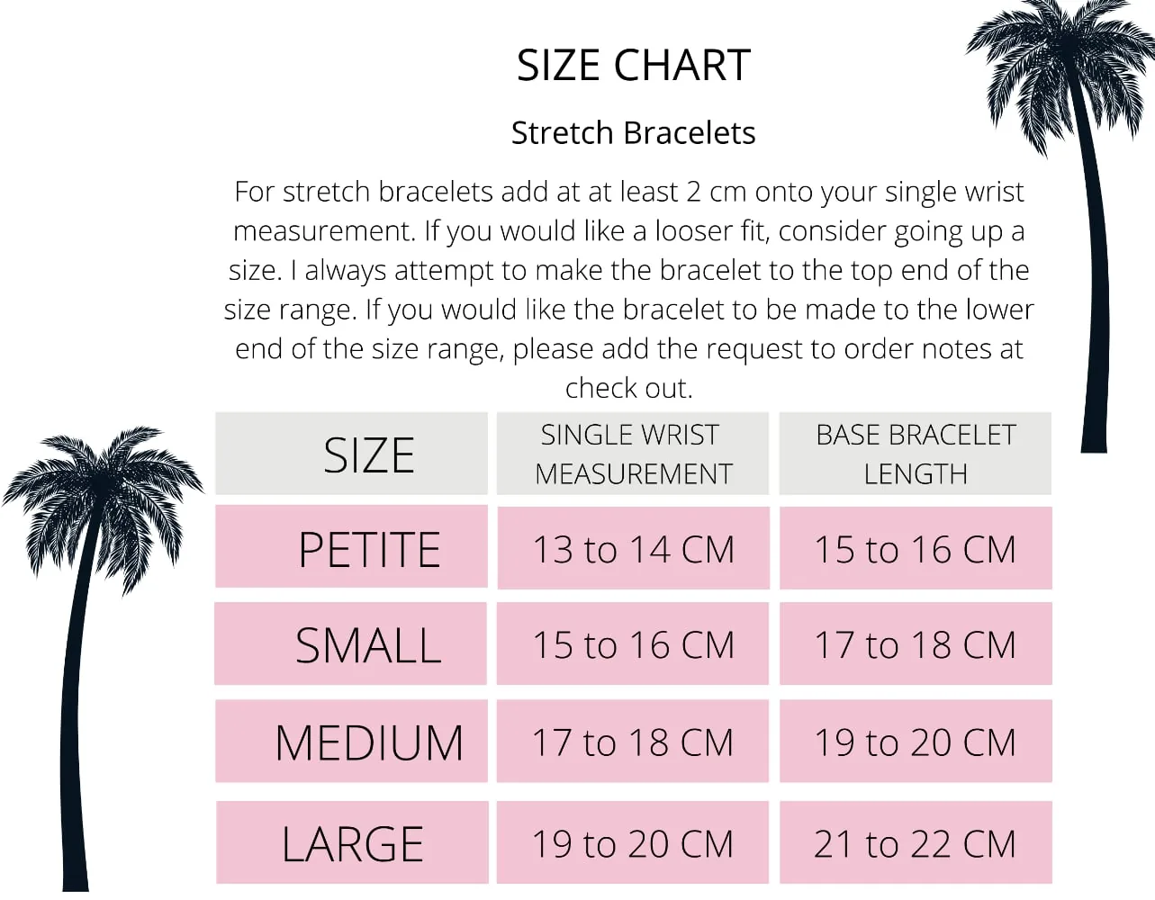 handmade silver jewellery bracelet size chart