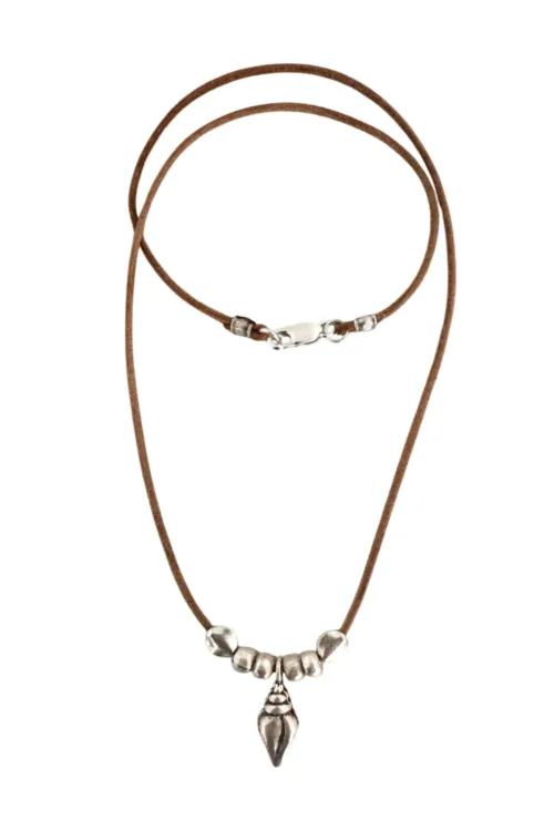 Handmade beach inspired necklace with silver shell charm own genuine leather cord