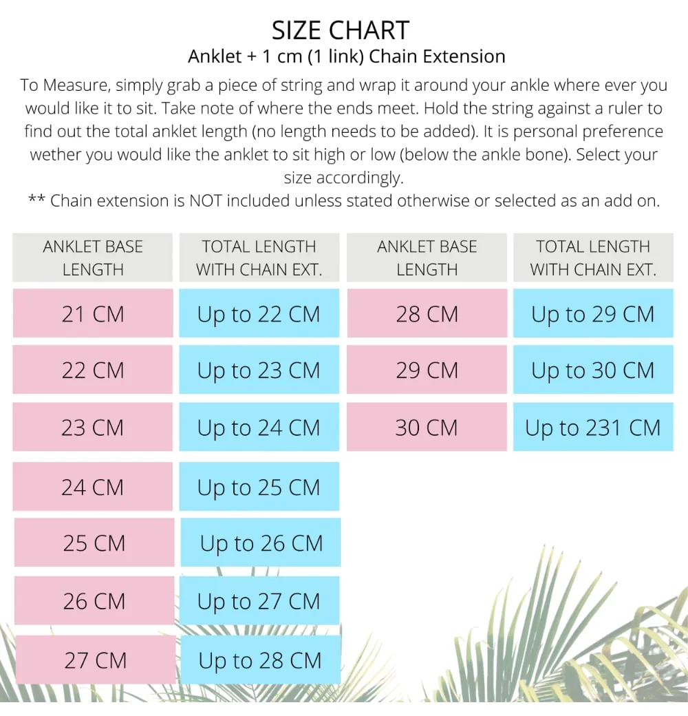 handmade silver jewellery anklet size chart