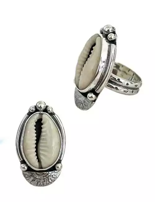 cowrie shell silver ring