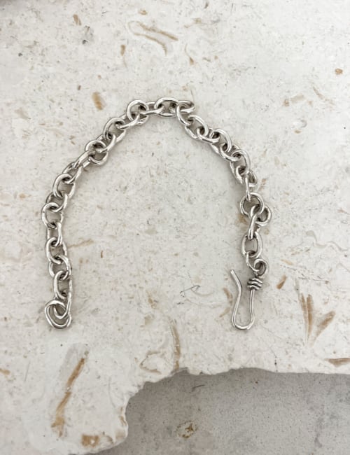 oval link hand made large sterling silver chain bracelet