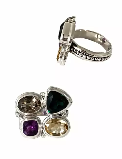 sterling silver ring with 4 gemstones