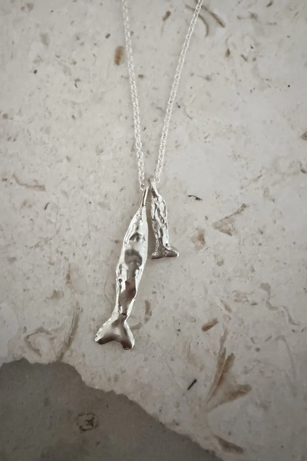 hand carved sterling silver fish pendant necklace on sterling silver chain