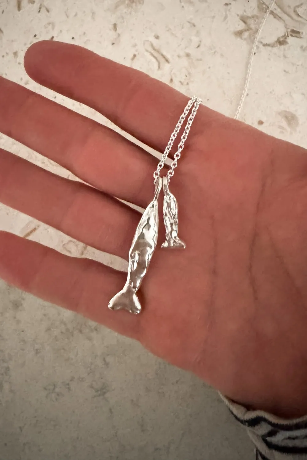 hand carved sterling silver fish pendant necklace on sterling silver chain