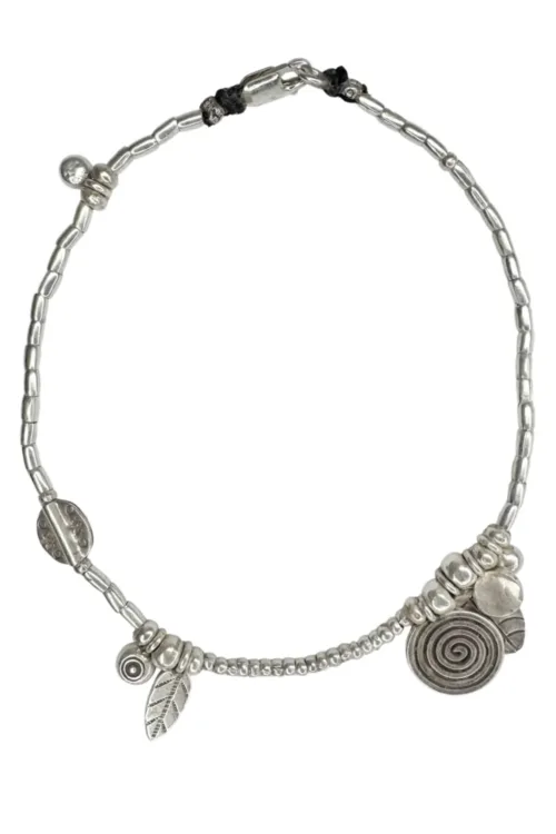 pure silver anklet with multi charm detail. Ocean safe. Silver jewellery for beach lovers.