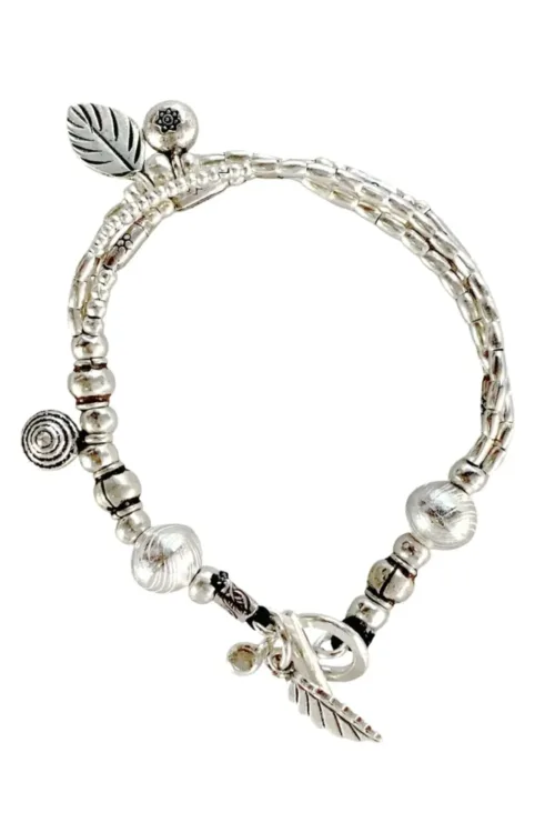 multi layer pure silver bracelet for an instant bracelet stack look. handmade in Australia. Ocean safe and tug proof for active busy mums.