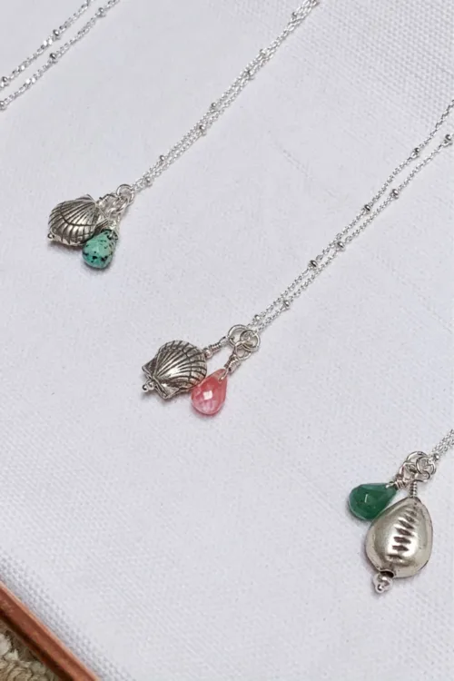beach inspired silver charm necklaces on sterling silver chain ocean safe