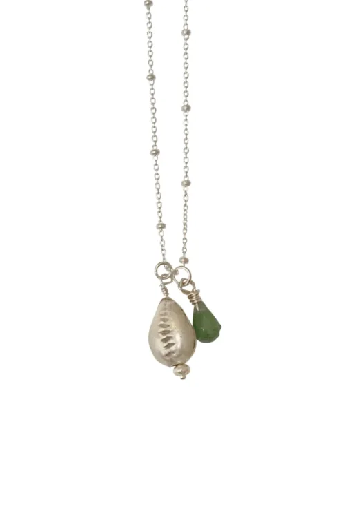 handmade cowrie shell pendant necklace on sterling silver chain ocean safe