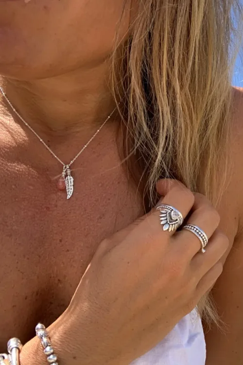 nature inspired silver feather pendant necklace with sterling silver chain ocean safe. Handmade in Sydney, Australia