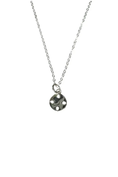 petite sterling silver round pendant on sterling silver chain handmade and ocean safe. Wear everyday