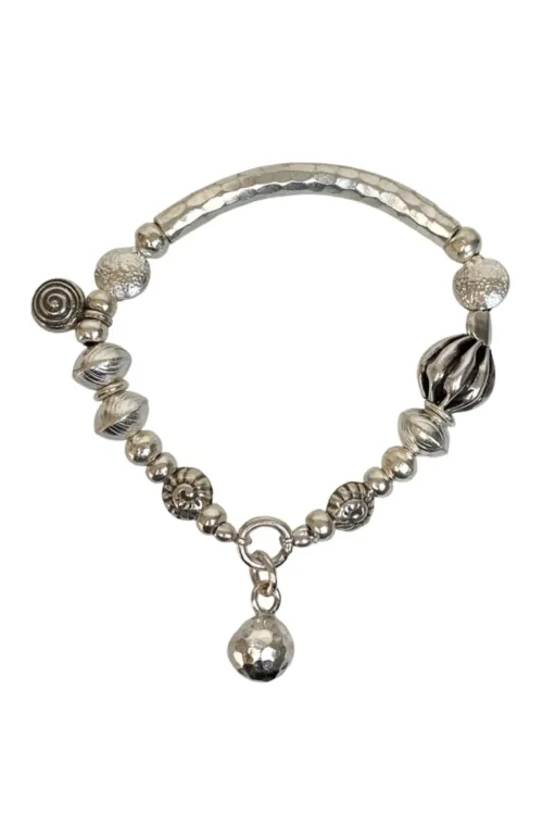 chunky pure silver bracelet - perfect for a bracelet stack - women's bracelet - ocean safe. stretch elastic making it easy to slip on.