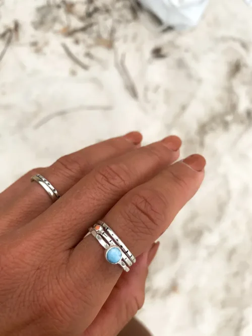 sterling silver stack ring with tiny peach coral. made for ring stacking. ocean safe