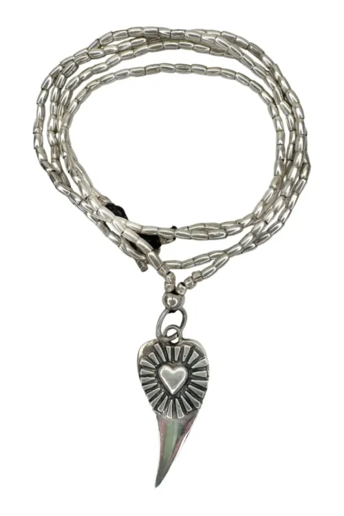 solid sterling silver heart pendant. long pure silver necklace handmade in Sydney, Australia. Ocean safe