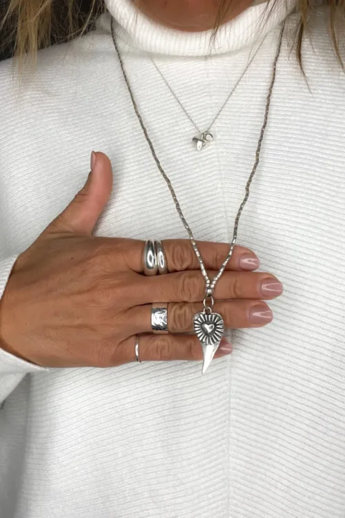 solid sterling silver heart pendant. long pure silver necklace handmade in Sydney, Australia. Ocean safe