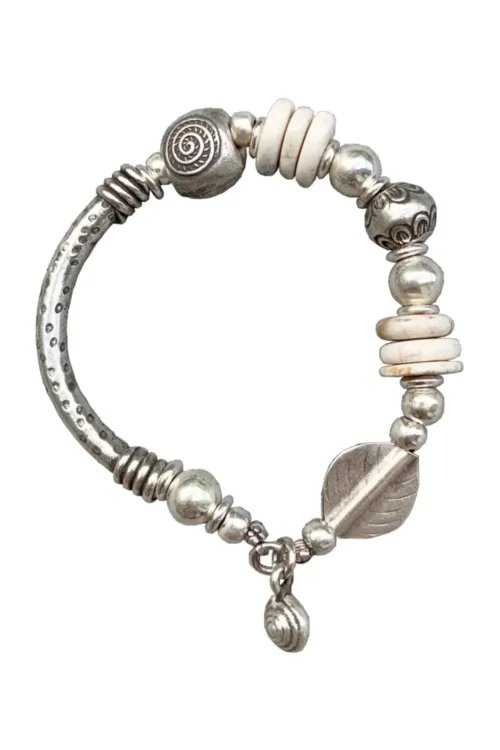 pure silver bracelet with white howlite gemstone. chunky style. the perfect addition to add texture to your bracelet stack. ocean safe silver jewelry