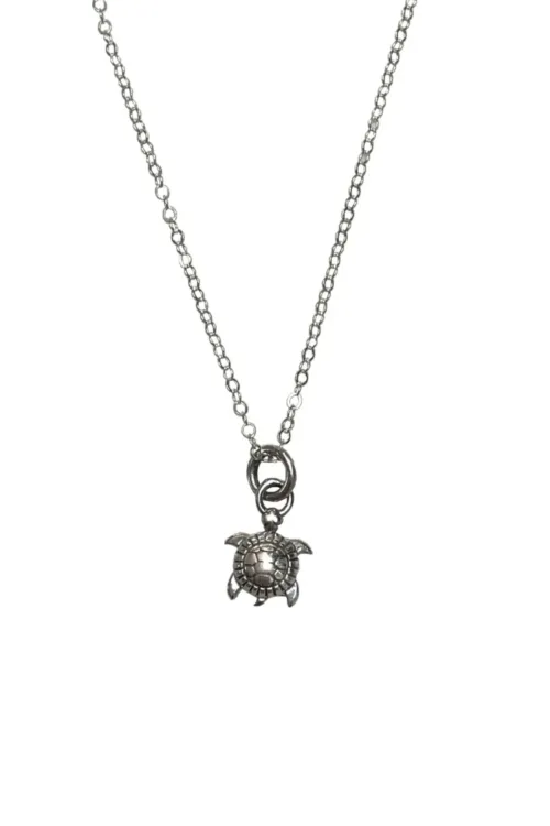 ocean inspired petite sterling silver sea turtle pendant necklace on sterling silver curb chain ocean safe