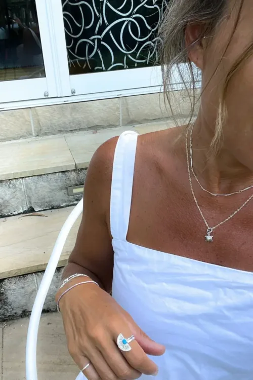 ocean inspired petite sterling silver sea turtle pendant necklace on sterling silver curb chain ocean safe